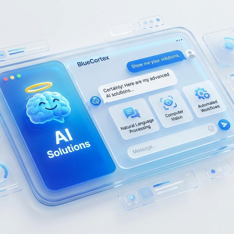 BlueCortex AI Mascot — Friendly Robot representing digital innovation